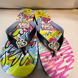 Brighton Graphic Flip Flops with Heart Detail